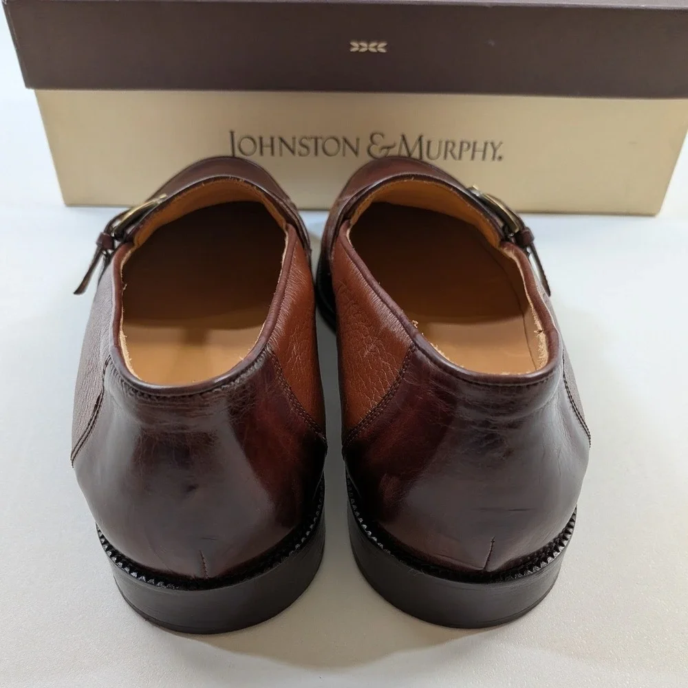 Johnston & Murphy Cellini Warwick Brown Leather Buckle Loafers Men's 8 M Italy